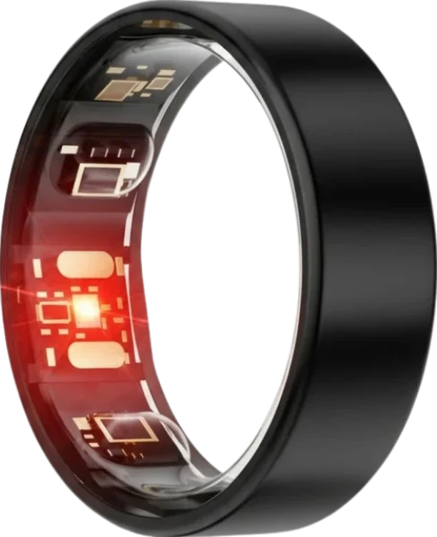 Nexum Ring in mattem Schwarz, Innenseite mit Sensorbereich sichtbar.
